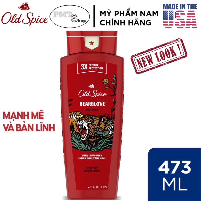 Sữa tắm nam Gel Old Spice 473ml Timber | Bearglove | Fiji | Wolfthorn | Pure Sport | Tắm gội 2in1 532ml