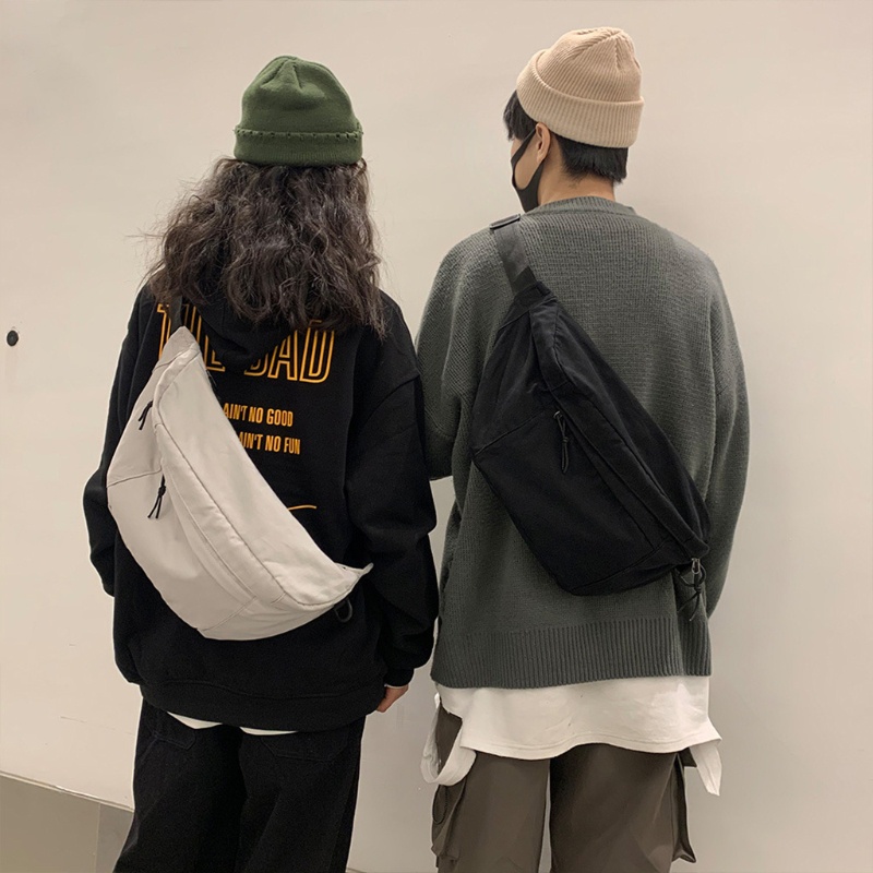 Túi Đeo Chéo Ngực / Thắt Lưng Vải Canvas Màu Trơn Sức Chứa Lớn Có Khóa Kéo Có Thể Điều Chỉnh Phong Cách Harajuku