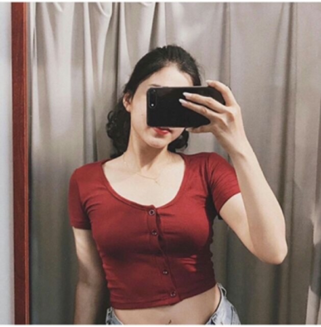 Áo Croptop Nút Bấm tay ngắn hàng tận xưởng.