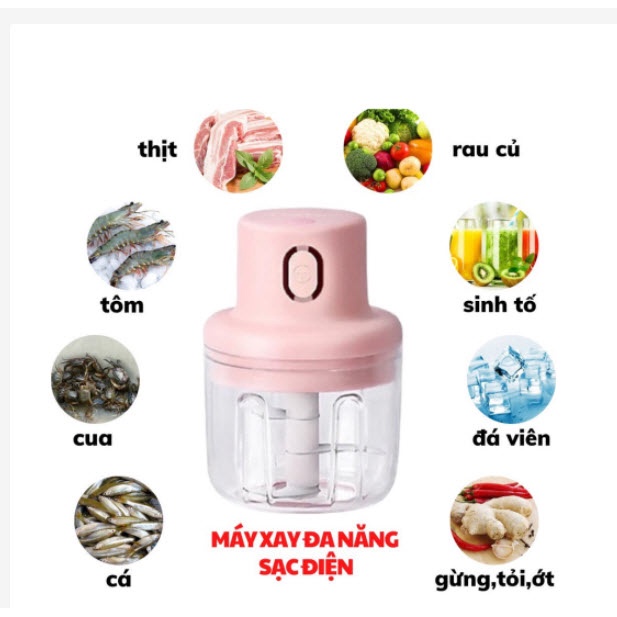 [HCM] Máy Xay Mini Sạc Điện USB, Xay Thịt Ớt Hành Tỏi Rau Củ Quả Cầm Tay Siêu Tiện Lợi 250ml