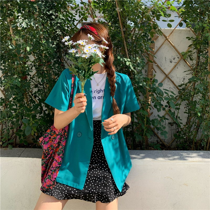 Áo Khoác Blazer Tay Ngắn Dáng Rộng Phong Cách Anh Quốc Thanh Lịch Thời Trang Dành Cho Nữ | BigBuy360 - bigbuy360.vn