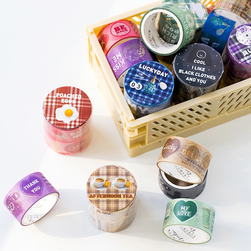 Washi Tape Chủ Đề Trà Sữa Và Công Nghệ Set 2 Cuộn Khổ 22mm