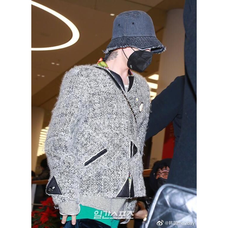 Mũ bucket thô bò màu ghi tua rua giống GDRAGON