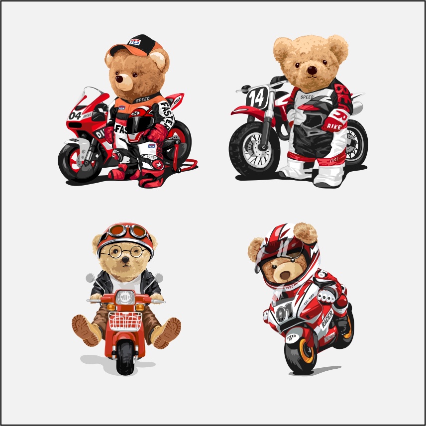 Hình ủi , hình in nhiệt - mẫu cho bé trai Gấu và moto