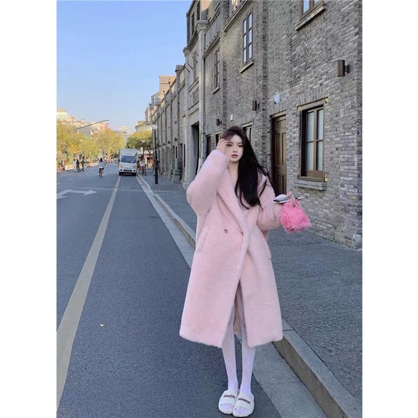 Áo khoác lông cừu dáng dài phong cách tiểu thư