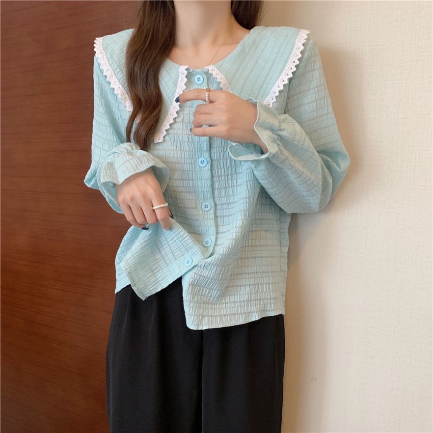 Áo Sơ Mi Tay Dài Phồng Cổ Búp Bê Thời Trang Cho Nữ