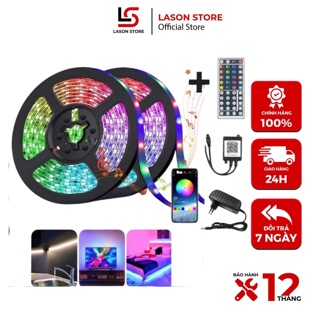 Cuộn dây led RGB dán decor phòng, gồm 16 triệu màu APP+TẶNG REMOTE, cảm biến theo nhạc, dây led bọc silicon cao cấp