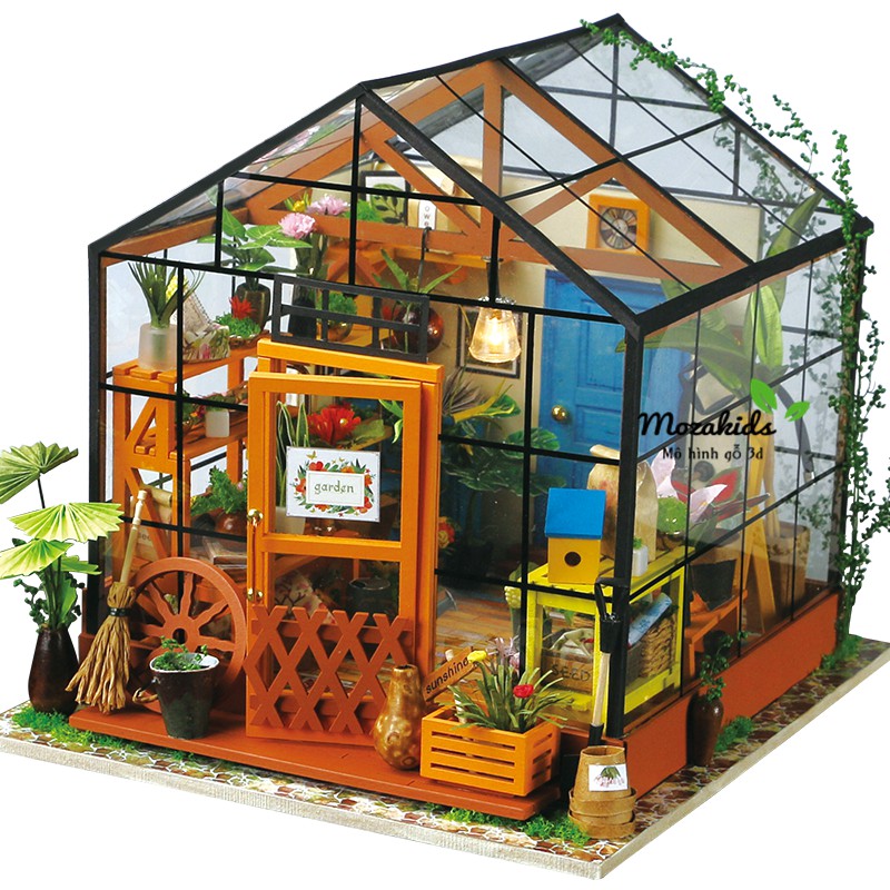 [BẢN QUỐC TẾ TIẾNG ANH] Đồ chơi lắp ráp gỗ 3D Mô hình DIY Doll House Kit Cathy is Flower House Kèm đèn LED