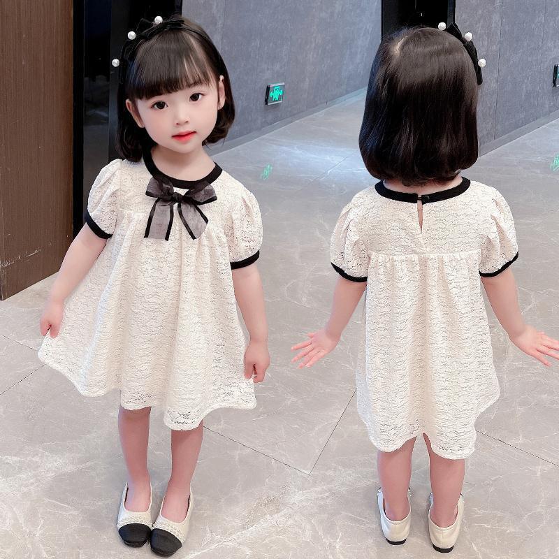 Đầm ngắn tay phối ren xinh xắn cho bé gái