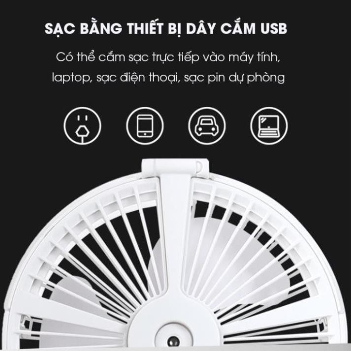 Quạt tích điện phun sương gấp gọn đa năng - Dùng duy trì trong 24h, có đèn LED, 4 tốc độ gió cực mát ! [CHÍNH HÃNG] | BigBuy360 - bigbuy360.vn