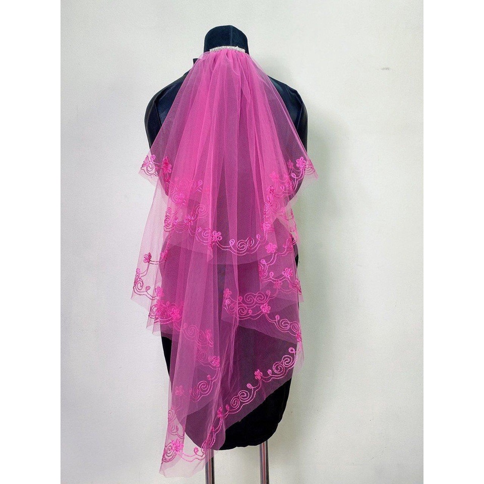 Voan cài tóc cô dâu màu Hồng ngắn ngang lưng phụ kiện cưới cô dâu 2022 Giangpkc  Phụ kiện cưới Giang