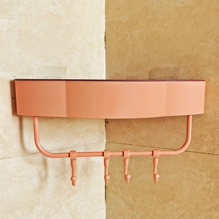 Khay Kệ Tam Giác Để Đồ Phòng Tắm Dính Tường Có Móc Treo Đồ Đa Năng