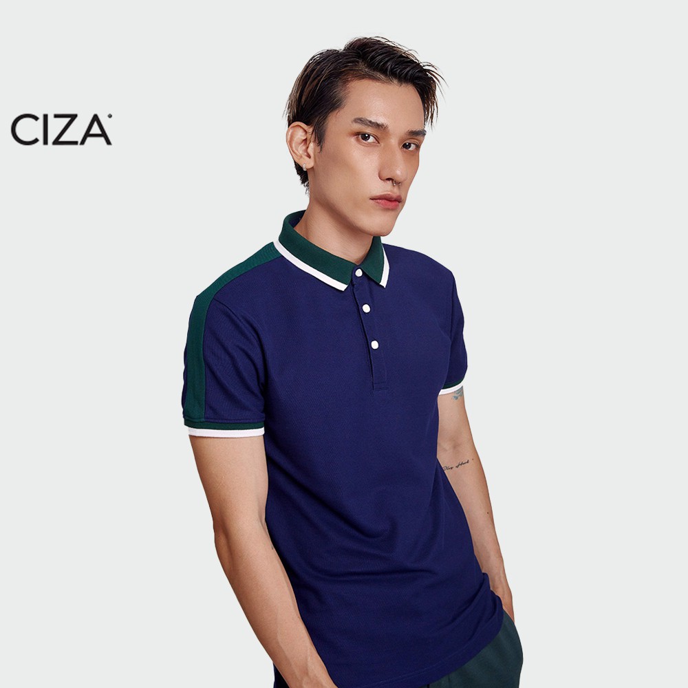 Áo Polo Nam CIZA Màu Xanh Navy Cổ Bẻ Ngắn Tay Dáng Suông Phối Màu Đẹp Mắt APNS08