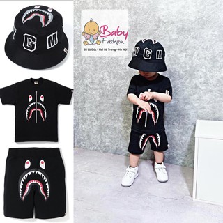 [Rẻ Vô Địch] Bộ cộc tay bé trai , Set bộ cộc tay bape kèm mũ chất cotton cho bé trai size 110-150