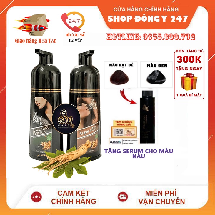 ✅ SIN HAIR 👍[Freeship] ❤️DẦU GỘI NHÂN SÂM PHỦ TÓC BẠC SIN HAIR - NHẬT BẢN(500ml)