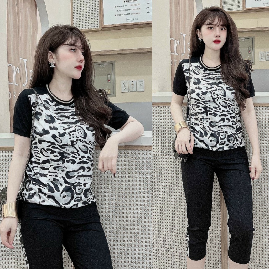 Đồ bộ lửng thun cotton họa tiết da beo