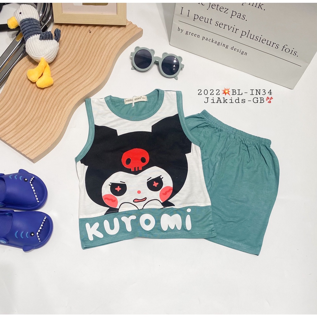 Bộ Ba Lỗ Thun Lạnh MINKY MOM Phối Thân Áo Trắng In Hình Dễ Thương Cho Bé BL-IN34