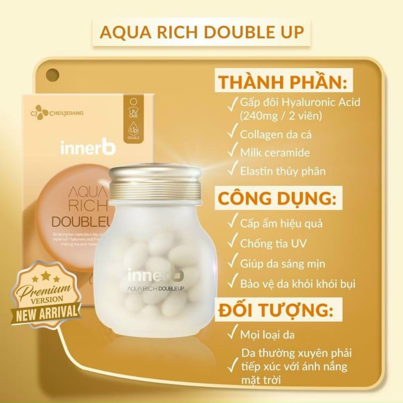 [Tặng kèm túi đựng] [Full VAT, giấy tờ]Viên uống cấp nước 70 viên INNERB AQUA RICH DOUBLE UP mẫu mới