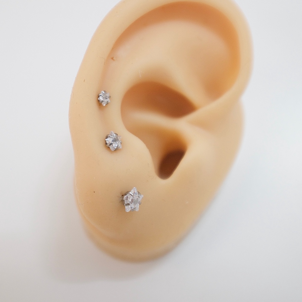 [1 Chiếc] Khuyên Tai Titan Đá Trắng Ngôi Sao Zircon Unisex Màu Bạc Đuôi Bi Không Gỉ Không Ngứa Bông Tai Julies Box 66