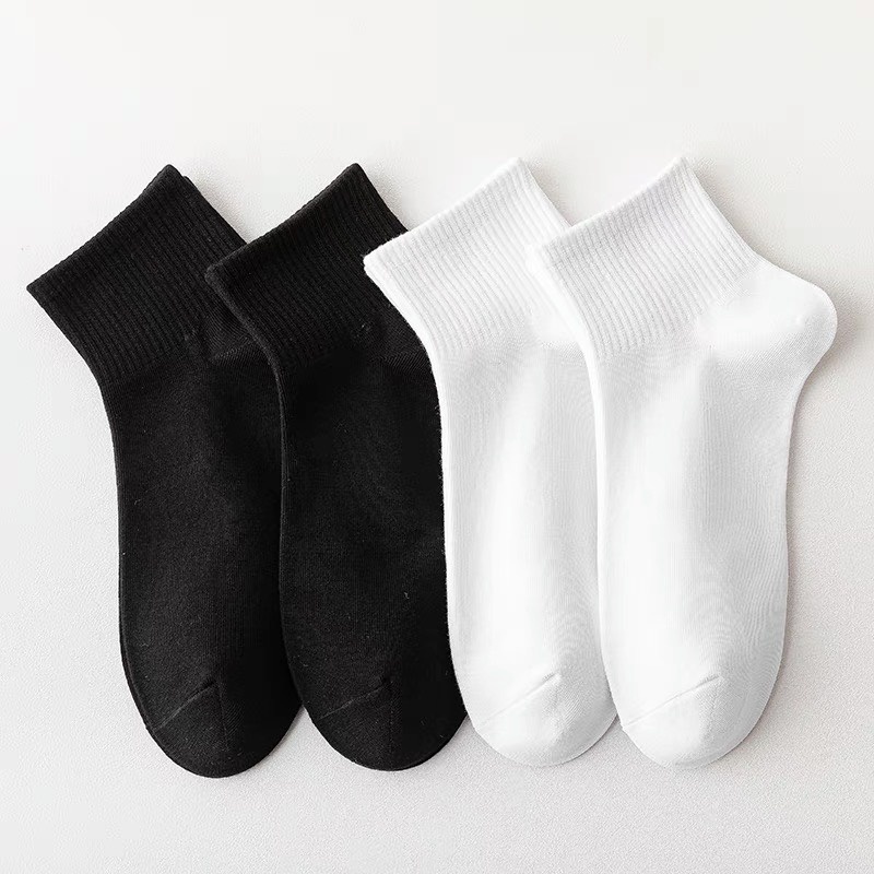 Tất nữ cổ ngắn nhún hàn quốc đẹp cao cấp cute màu trắng đen SHOESCARE T1