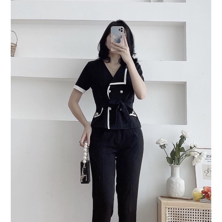 SET ÁO NƠ PHỐI NÚT BIGSIZE KÈM ẢNH THẬT