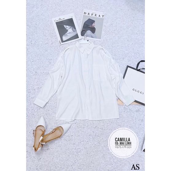 ⚡️KHOÉT VAI⚡️Áo sơ mi đũi tằm khoét vai màu trắng