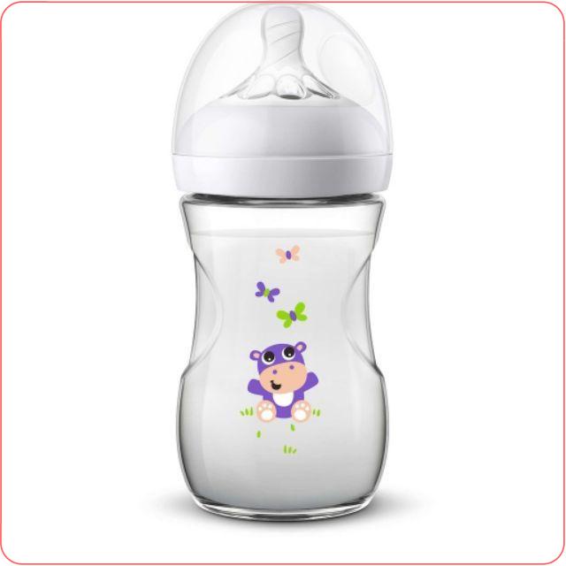 Bình sữa Avent 260ml Họa tiết chú Voi xanh_Voi tím_Hà mã