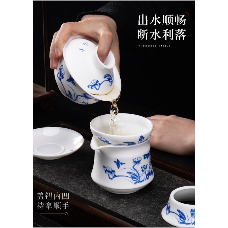 Bộ Ấm Chén Sứ Cảnh Đức Trấn Bằng Sứ Trắng Thanh Khiết Thấu Quang