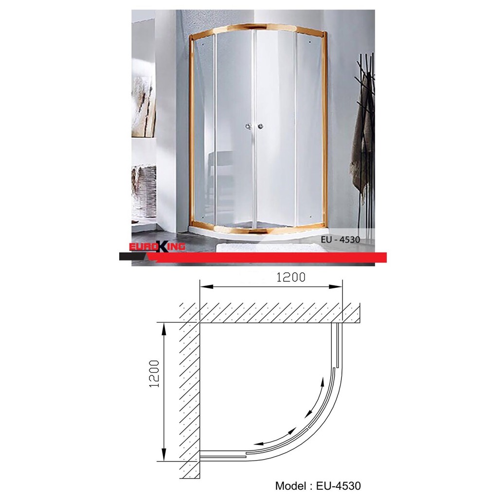 Phòng tắm vách kính cửa lùa Euroking EU- 4530 gold cường lực