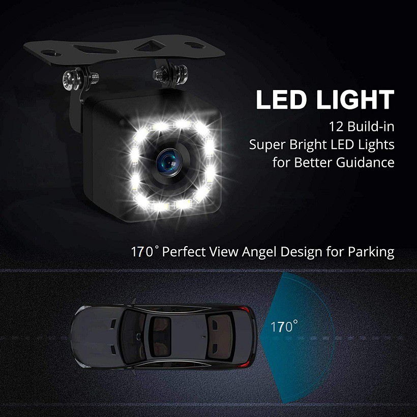 Camera lùi cho xe ô tô 12 led nhìn đêm - Camera lùi cho xe hơi 12 đèn led - Camera lùi 12 led vuông