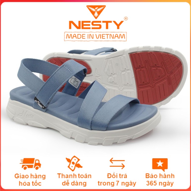 Giày sandal quai chéo nữ, xăng đan cực êm NESTY SB12-DXB xanh biển đế trắng