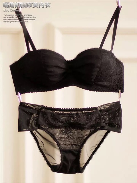 Bộ Đồ Lót Quả Ngang Ren Mềm Đệm Dày Nâng Ngực Tháo Được Dây Thành Áo Lót Quây, Set Đồ Lót- Áo Lót Quyến Rũ Sexy S056