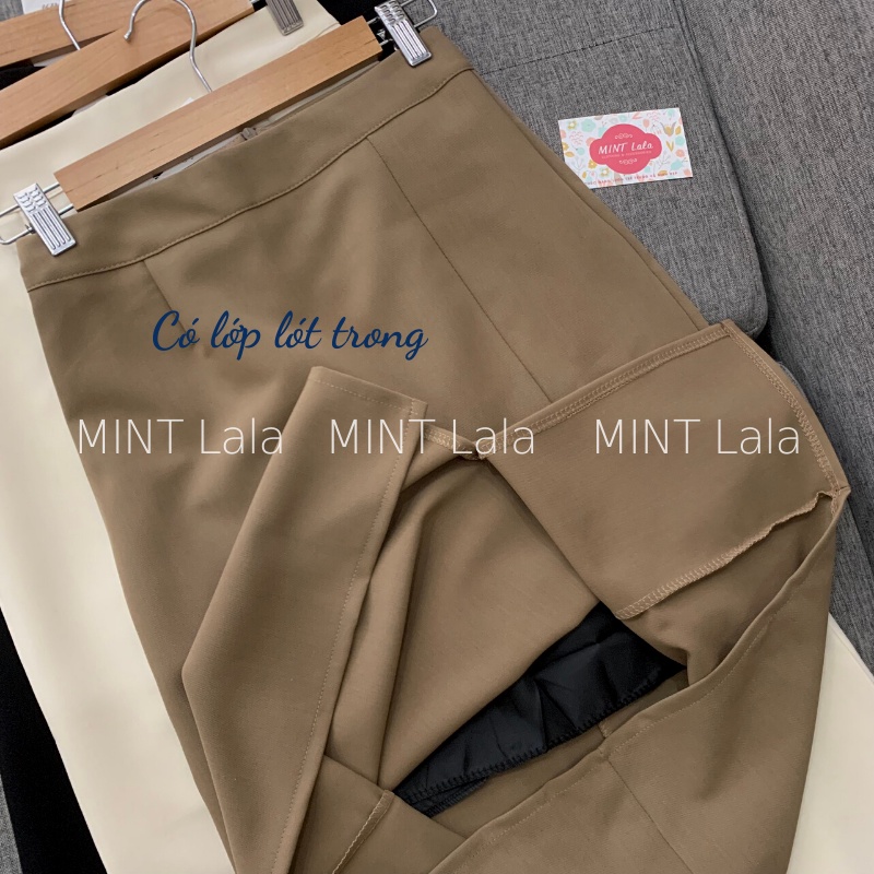 Chân Váy Midi Chữ A Lưng Cao Xẻ Tà Hàn Quốc Phong Cách Công Sở