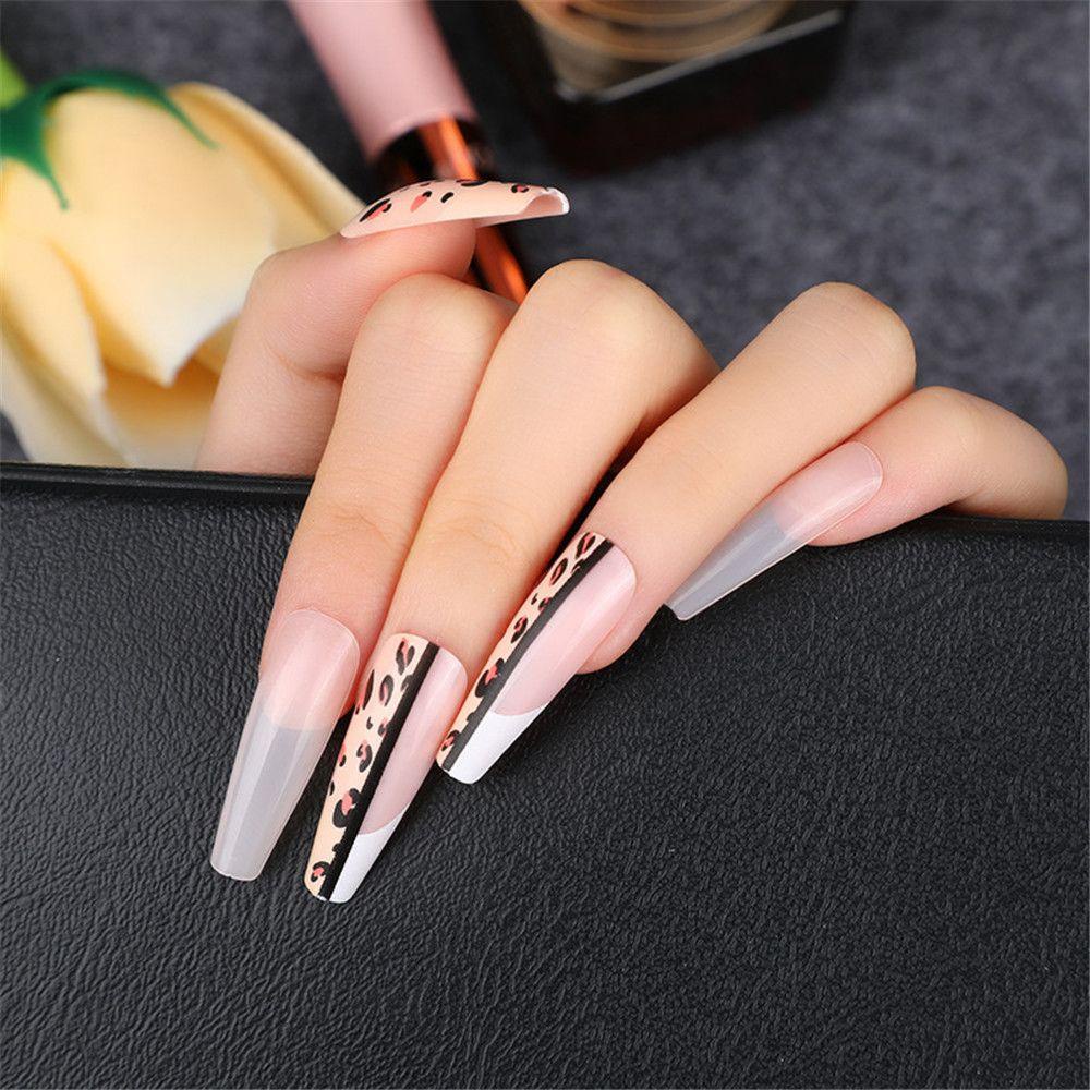 Móng Tay Giả Hình Chữ T Họa Tiết Da Báo Thời Trang