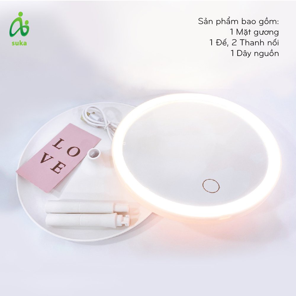 Gương để bàn-gương trang điểm đèn led hồng/trắng pastel SK