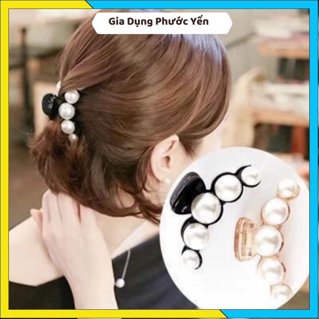 Kẹp tóc ngọc trai nhân tạo loại 5 viên
