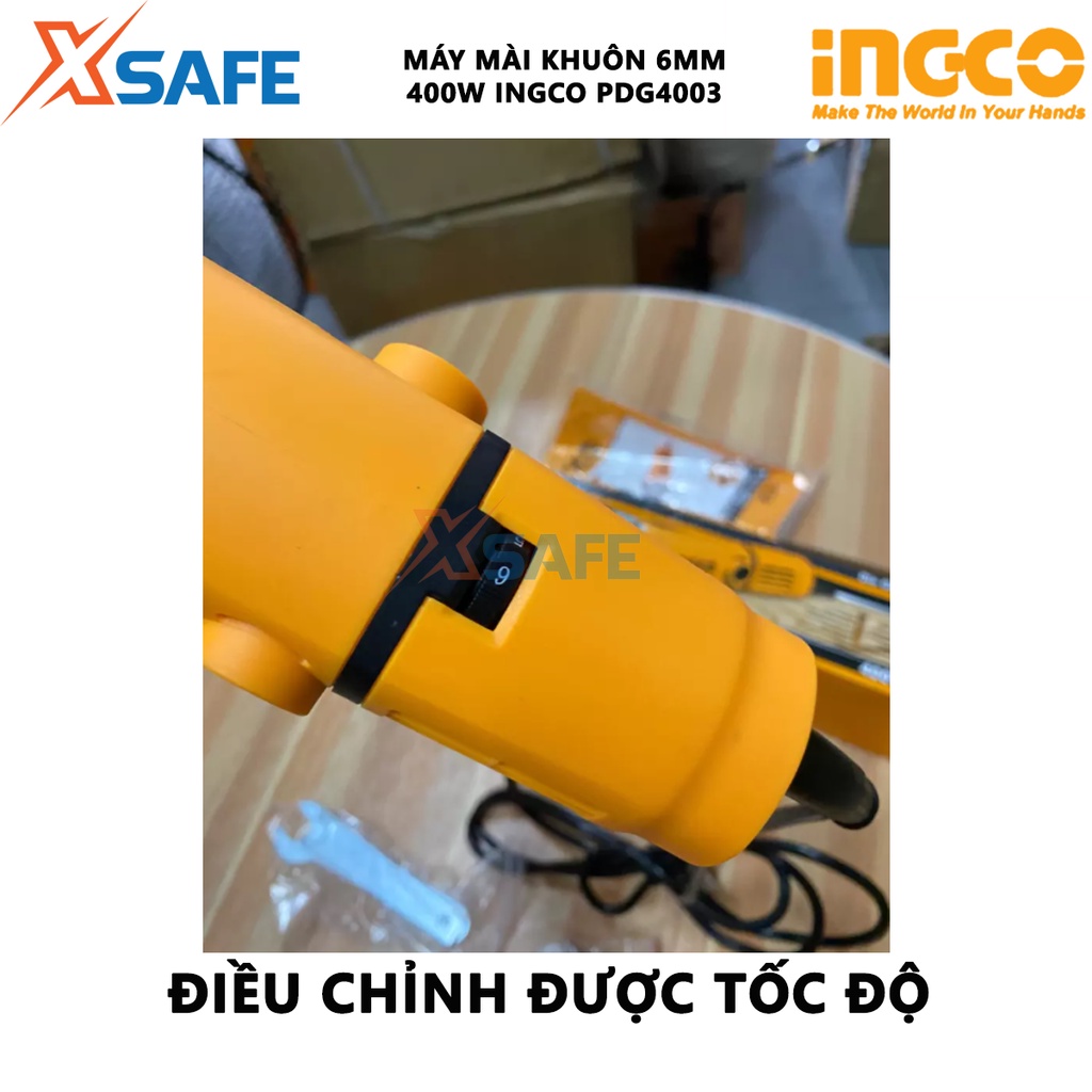 Máy mài khuôn mini INGCO PDG4003 công suất 400W tốc độ thay đổi, kích thước cốt mài 6mm, kèm theo 3 mũi mài