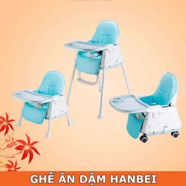 [Full bộ] Ghế ăn dặm hanbei đa năng + nệm + bánh xe