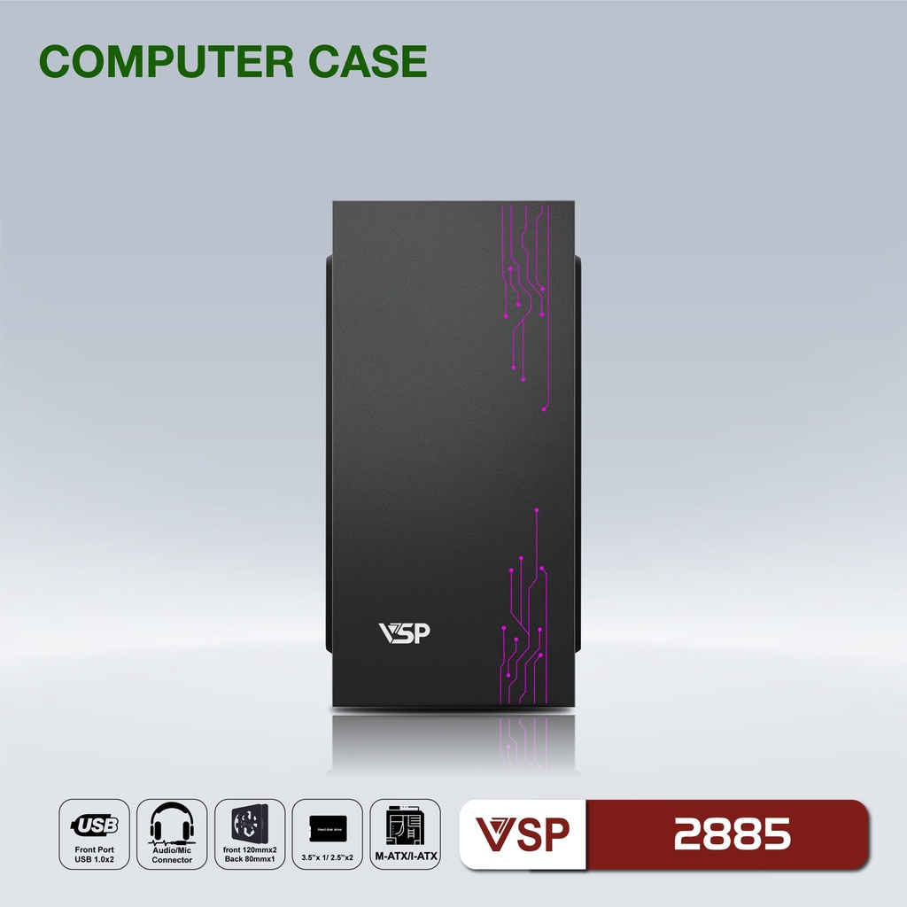 Vỏ máy tính Case VSP 2885 (Mini-ATX/M-ATX/ITX) Không FAN Chính hãng phân phối