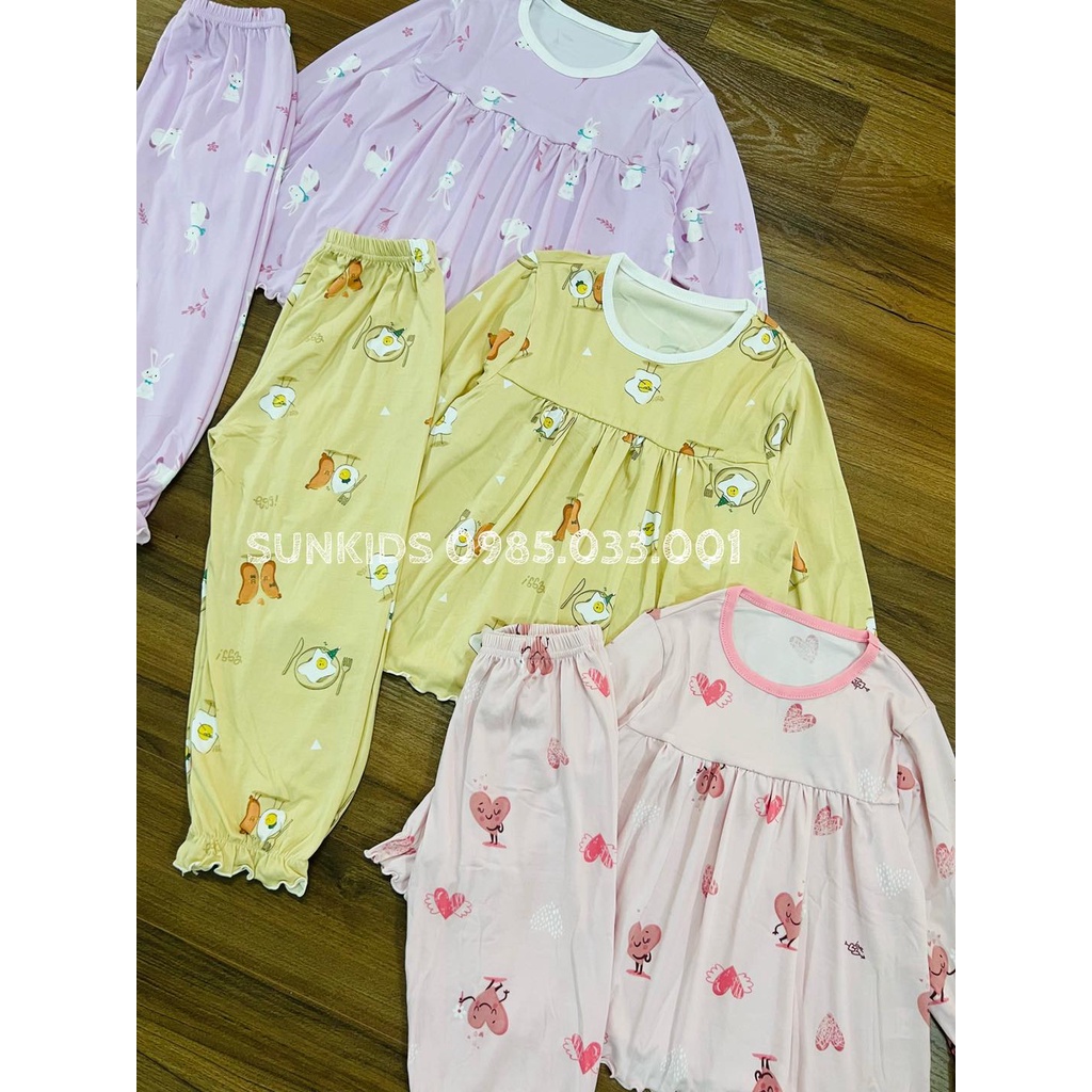Bộ pijama thu đông bé gái xuất Hàn áo baby doll quần bo gấu