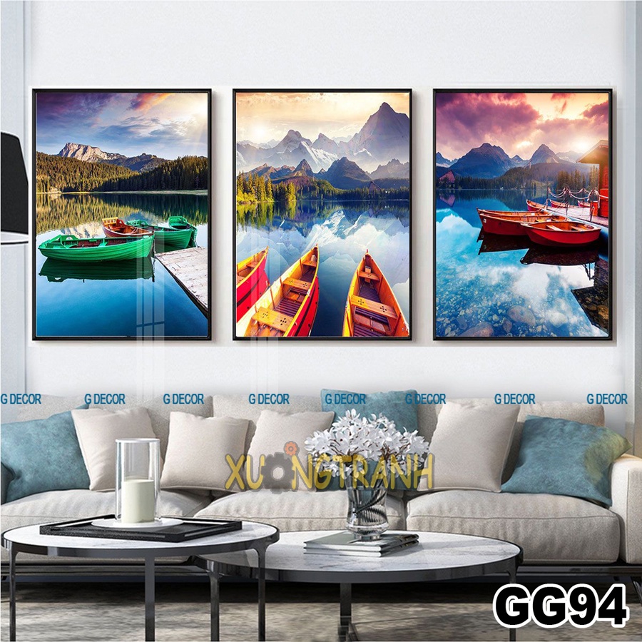 Tranh treo tường canvas 3 bức phong cách Bắc Âu 70, tranh biển trang trí phòng khách, phòng ngủ, phòng ăn, spa, cửa hàng