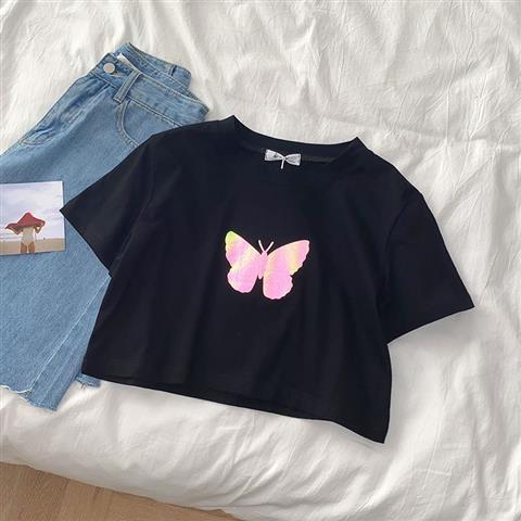 Áo Thun Tay Ngắn In Hình Bướm Phản Quang Cá Tính Cho Nữ