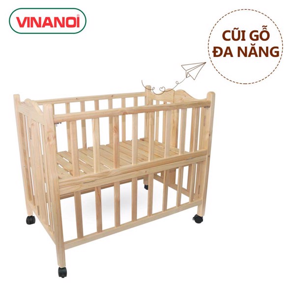 Giường Cũi Gỗ Thông Cao Cấp Cho Bé VINANOI - VNC107 - Có Bánh Xe Di Chuyển Tiện Lợi - Vừa Làm Giường Vừa Làm Cũi Cho Bé