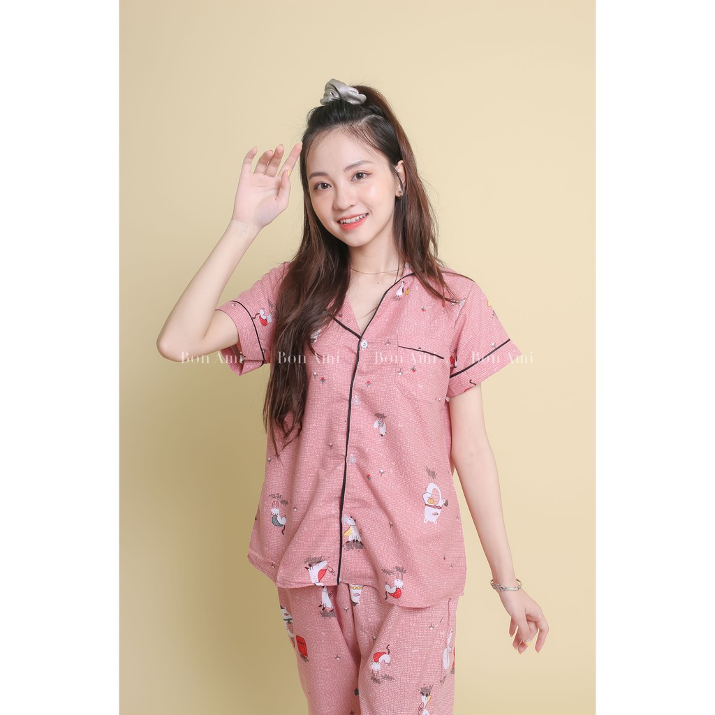 Bộ ngủ PIJAMA Cáo hồng QUẦN DÀI Bon Ami 100% Việt Nam thoáng mát không nhăn