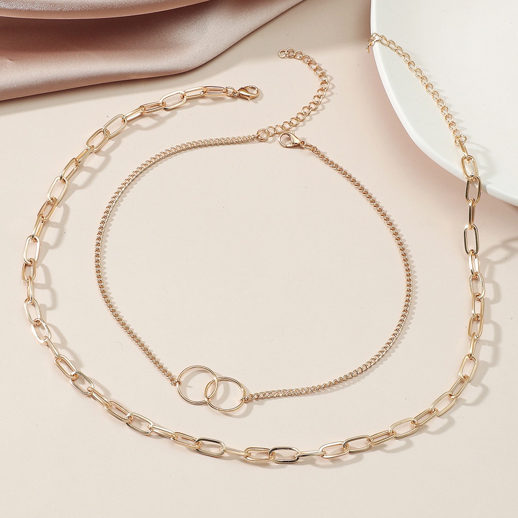 [Augustcloth | AugustJewelry] Dây chuyền/ vòng cổ hợp kim 2 dây mắc xích và 2 vòng tròn phong cách Hàn Quốc