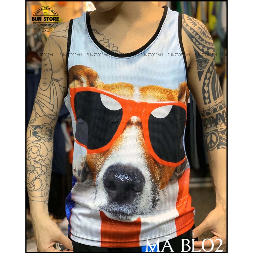 Áo ba lỗ lưới in Hình 3D cao cấp tập GYM, chơi thể thao, áo nhóm đi biển - BunStore