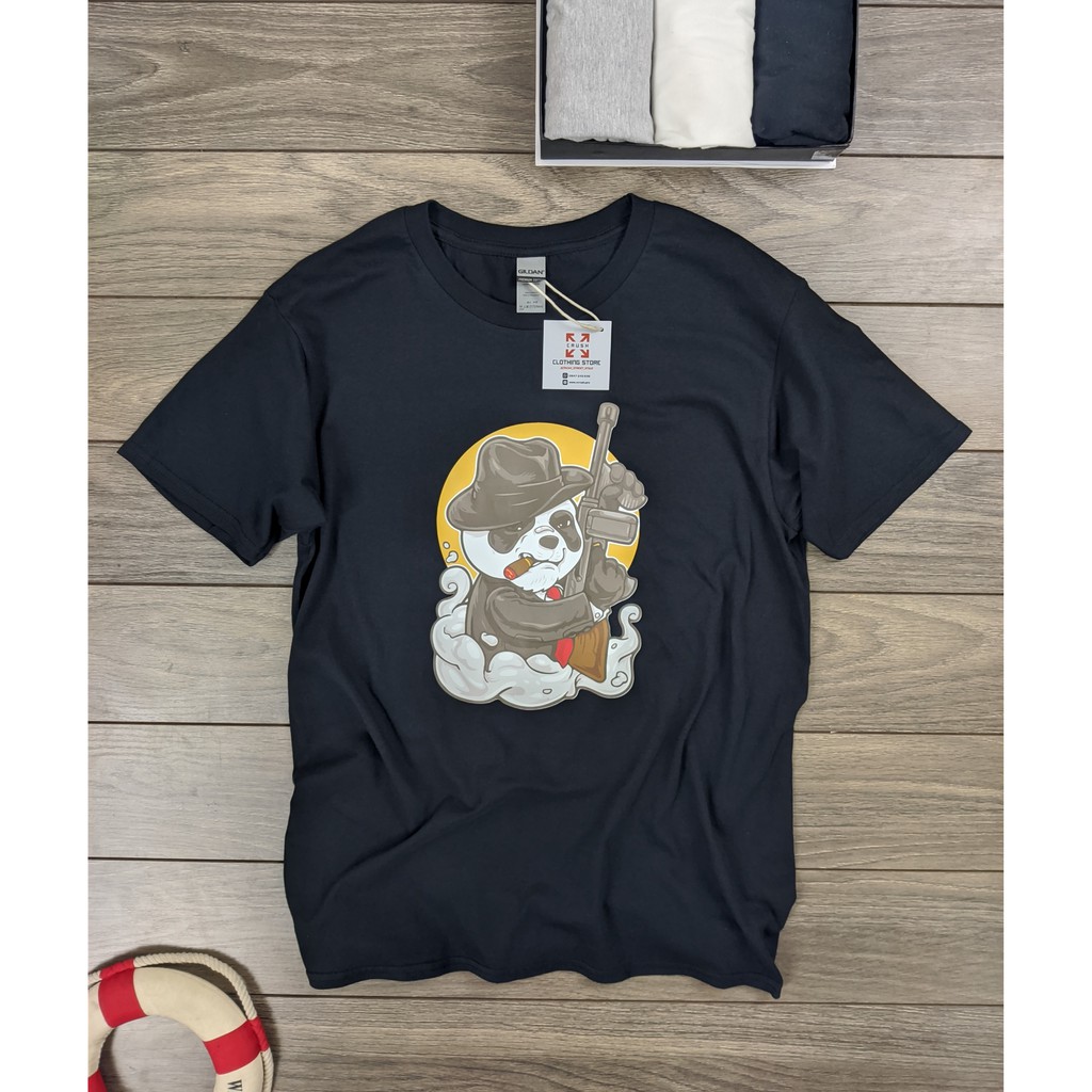Áo thun hoạt hình Panda mafia form suông rộng kiểu dáng street style 3 màu đen, trắng, ghi