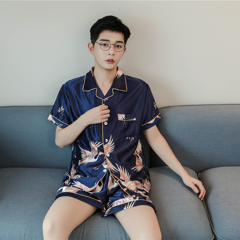 Bộ đồ ngủ pijama vải lụa satin in họa tiết dễ thương cho nam size m-4xl