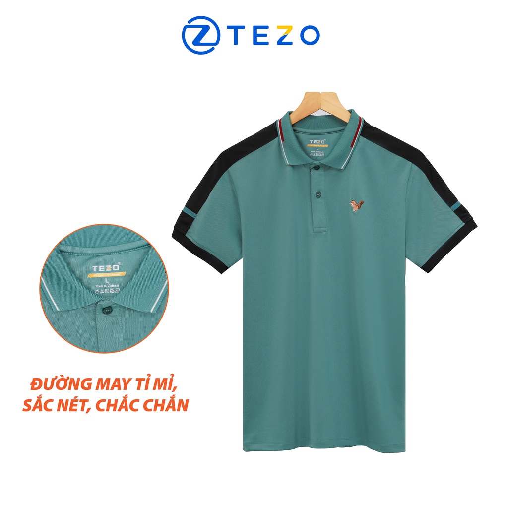 Áo polo nam Tezo hoạ tiết hình con sóc phối màu ngang vai năng động thể thao 22APCT022