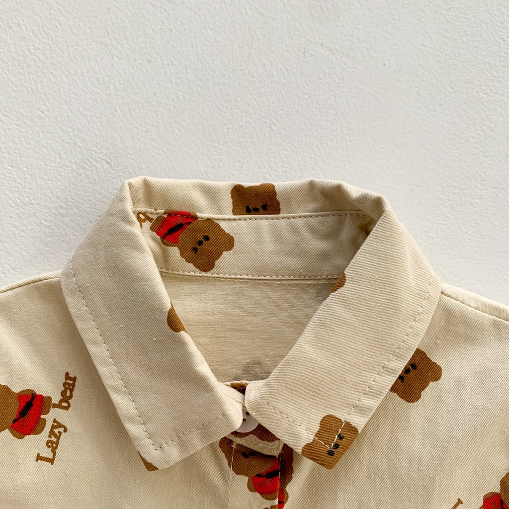 Áo liền quần có cổ bẻ in hình chú gấu dành cho bé trai